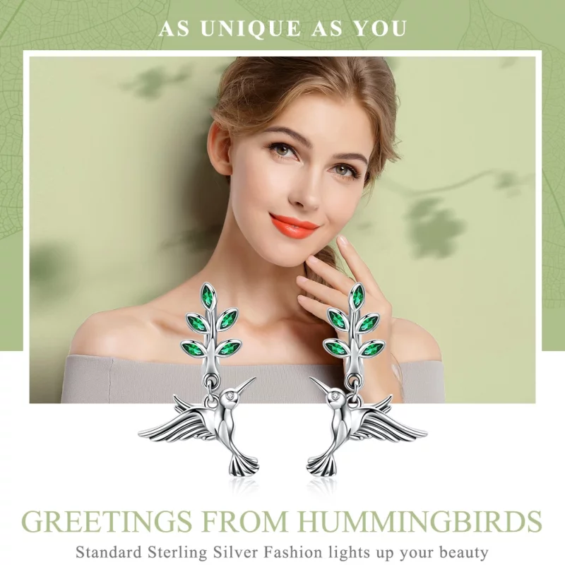 (image pour) Clous d'Oreilles Style PANDORA Salutations des colibris - SCE464 - Afficher 2