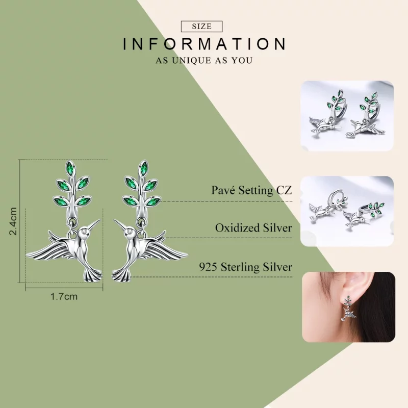 (image pour) Clous d'Oreilles Style PANDORA Salutations des colibris - SCE464 - Afficher 3
