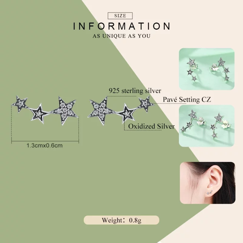 (image pour) Clous d'Oreilles Style PANDORA Secrets d'étoiles - SCE175 - Afficher 2