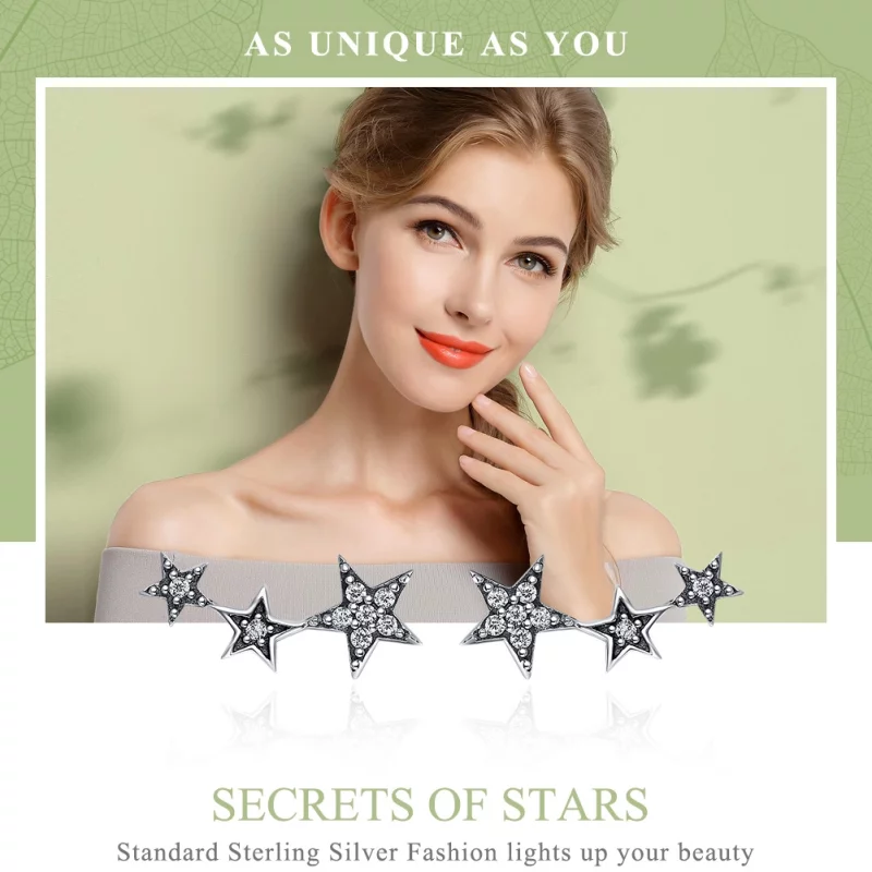 (image pour) Clous d'Oreilles Style PANDORA Secrets d'étoiles - SCE175 - Afficher 3