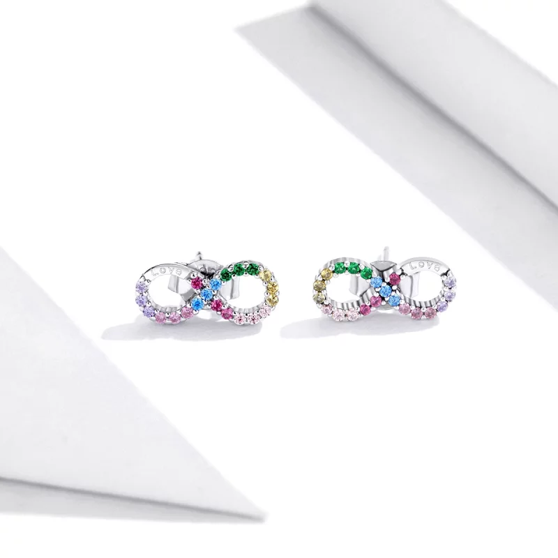 (image pour) Clous d'Oreilles Style PANDORA Symbole coloré de l'infini - SCE893 - Afficher 2