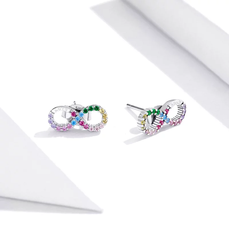(image pour) Clous d'Oreilles Style PANDORA Symbole coloré de l'infini - SCE893 - Afficher 3