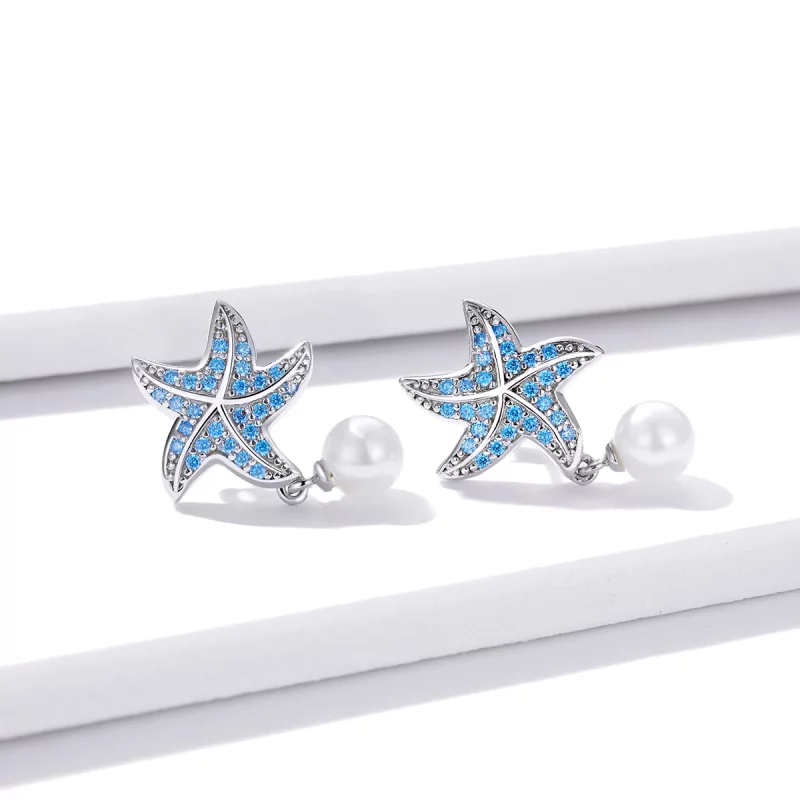 (image pour) Clous d'Oreilles Style PANDORA Étoile de mer avec perles - BSE405 - Afficher 2