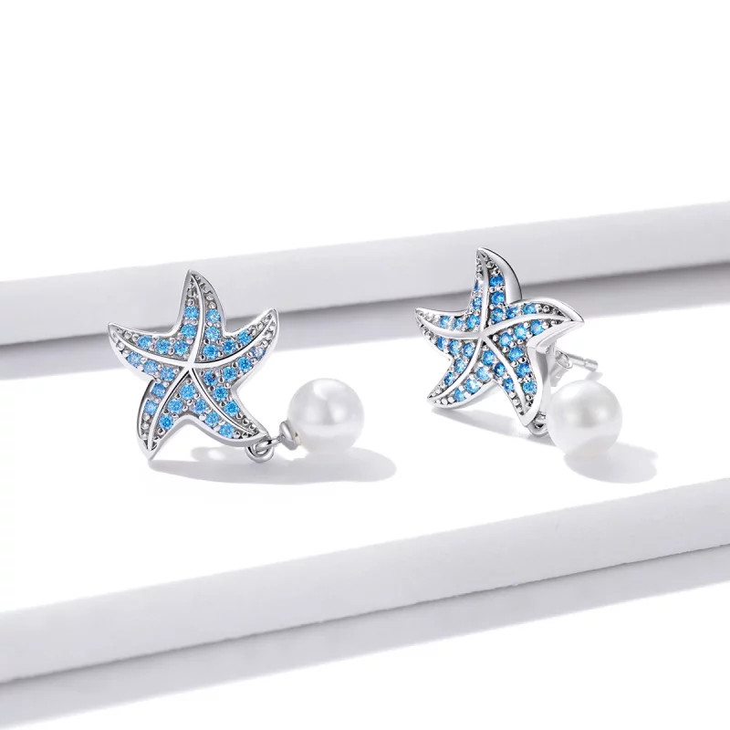 (image pour) Clous d'Oreilles Style PANDORA Étoile de mer avec perles - BSE405 - Afficher 3