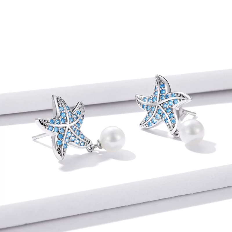 (image pour) Clous d'Oreilles Style PANDORA Étoile de mer avec perles - BSE405 - Afficher 4