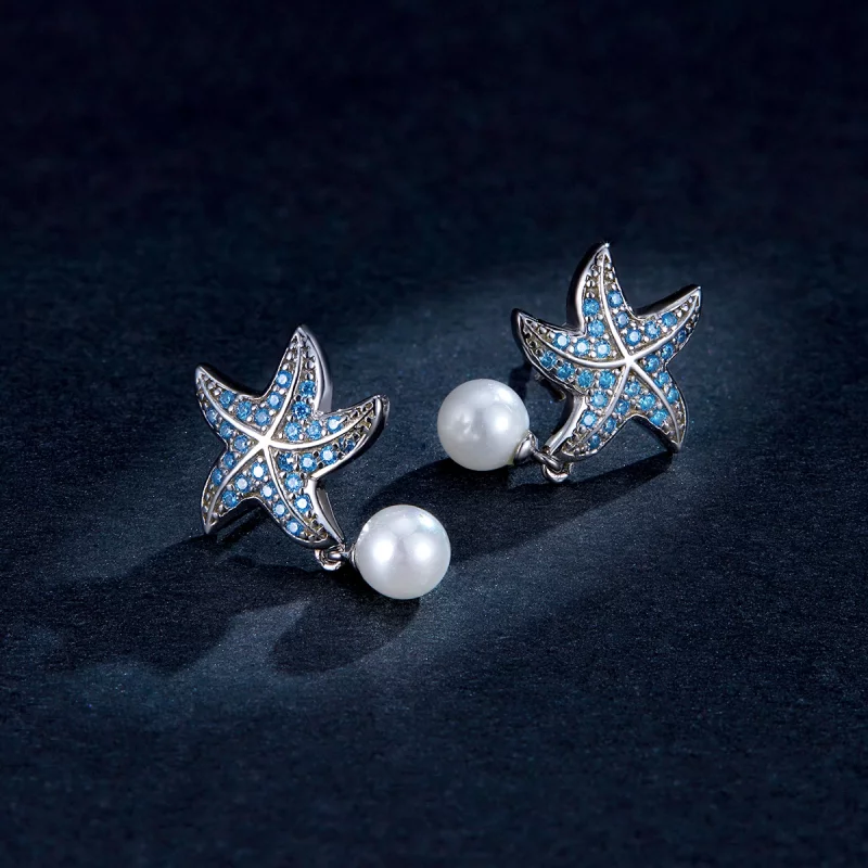 (image pour) Clous d'Oreilles Style PANDORA Étoile de mer avec perles - BSE405 - Afficher 5