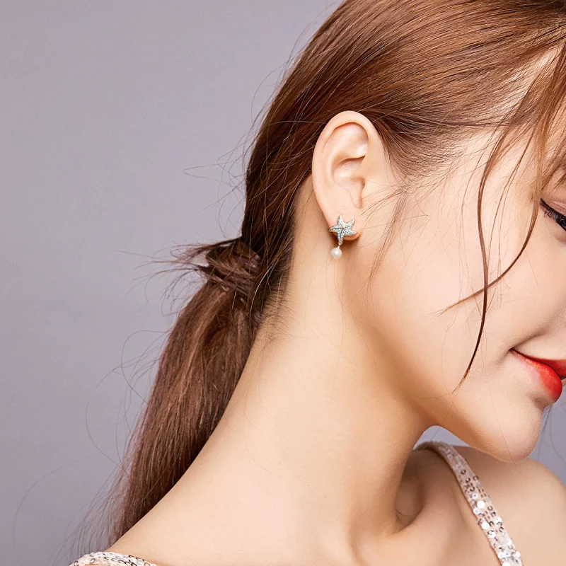 (image pour) Clous d'Oreilles Style PANDORA Étoile de mer avec perles - BSE405 - Afficher 7