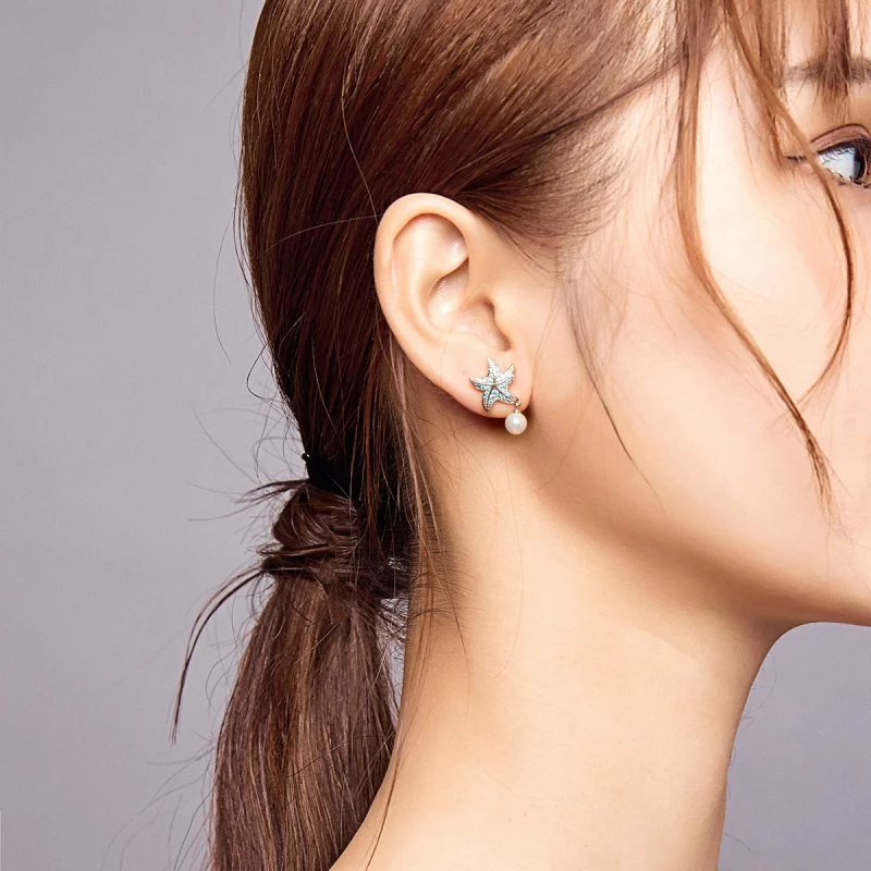 (image pour) Clous d'Oreilles Style PANDORA Étoile de mer avec perles - BSE405 - Afficher 8