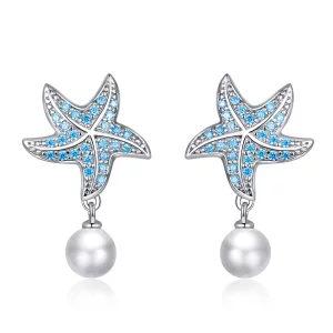 (image pour) Clous d'Oreilles Style PANDORA Étoile de mer avec perles - BSE405