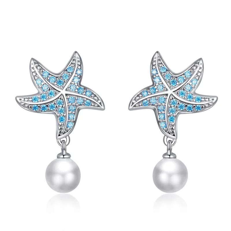 (image pour) Clous d'Oreilles Style PANDORA Étoile de mer avec perles - BSE405