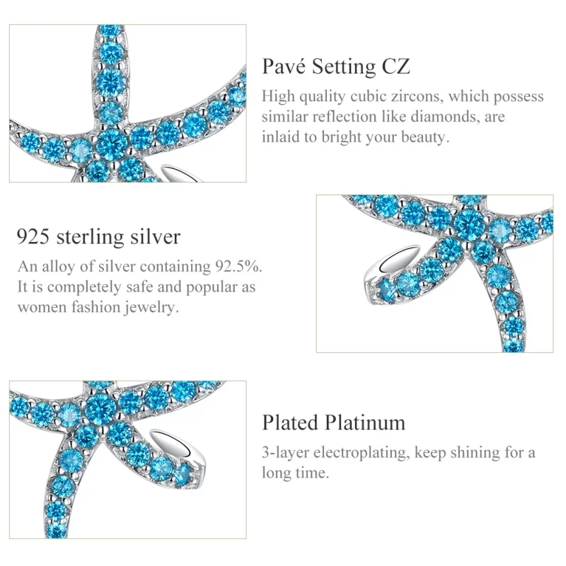 (image pour) Clous d'Oreilles Style PANDORA Étoile de mer - BSE136 - Afficher 3