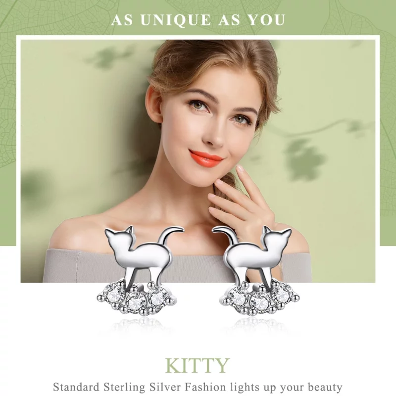 (image pour) Clous d'Oreilles Style PANDORA Étoile miaou - SCE537 - Afficher 3
