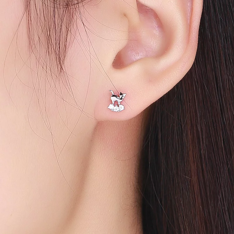 (image pour) Clous d'Oreilles Style PANDORA Étoile miaou - SCE537 - Afficher 5