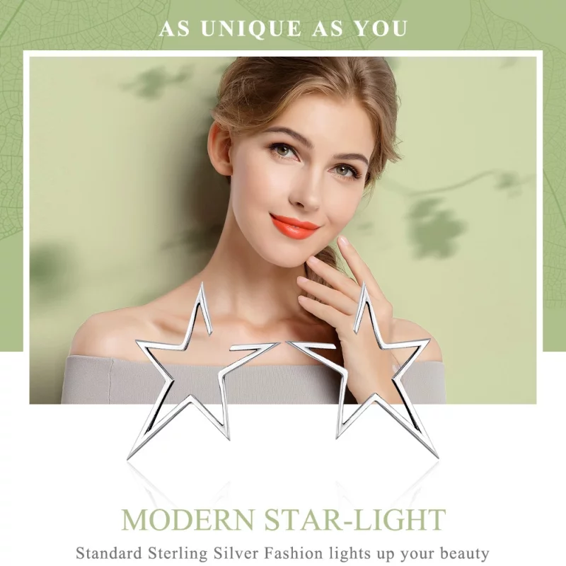 (image pour) Clous d'Oreilles Style PANDORA Étoile moderne - SCE107 - Afficher 3