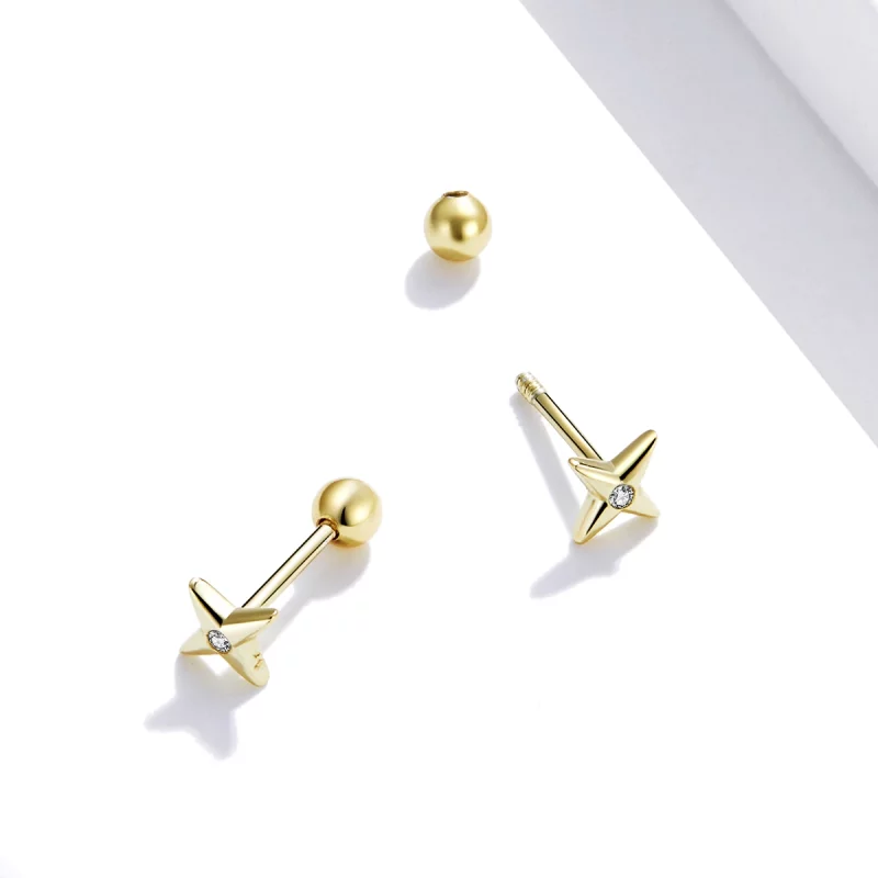 (image pour) Clous d'Oreilles Style PANDORA Étoiles d'or - SCE1117 - Afficher 2