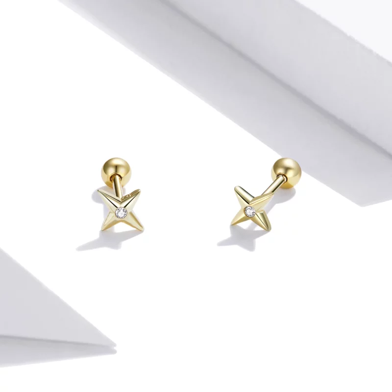 (image pour) Clous d'Oreilles Style PANDORA Étoiles d'or - SCE1117 - Afficher 3