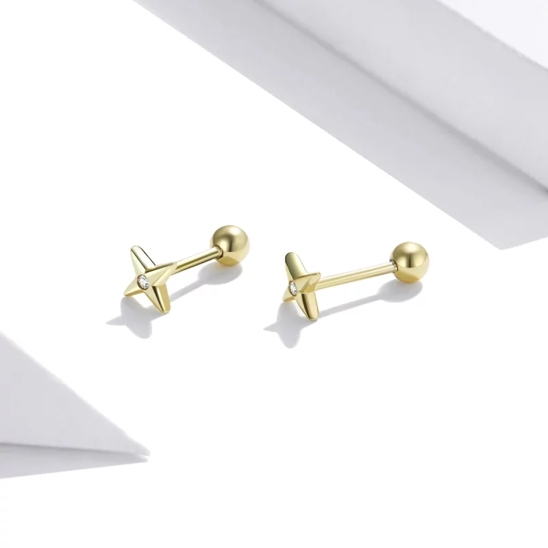 (image pour) Clous d'Oreilles Style PANDORA Étoiles d'or - SCE1117 - Afficher 4