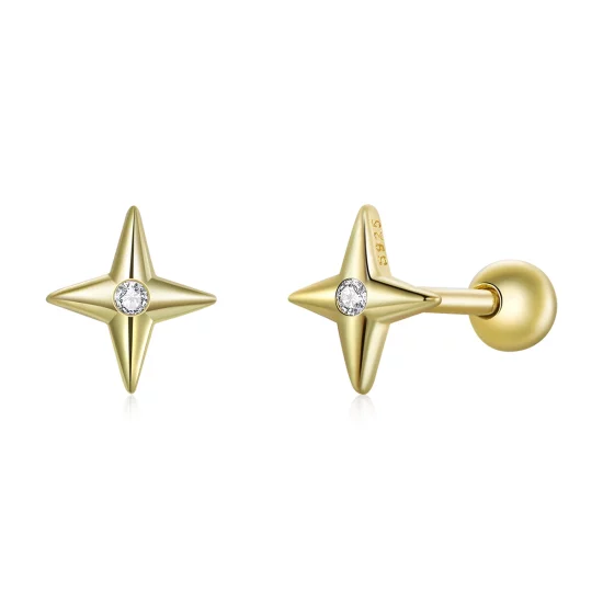 (image pour) Clous d'Oreilles Style PANDORA Étoiles d'or - SCE1117