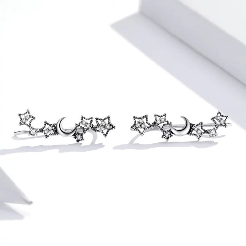 (image pour) Clous d'Oreilles Style PANDORA étoiles et lune - SCE926 - Afficher 2
