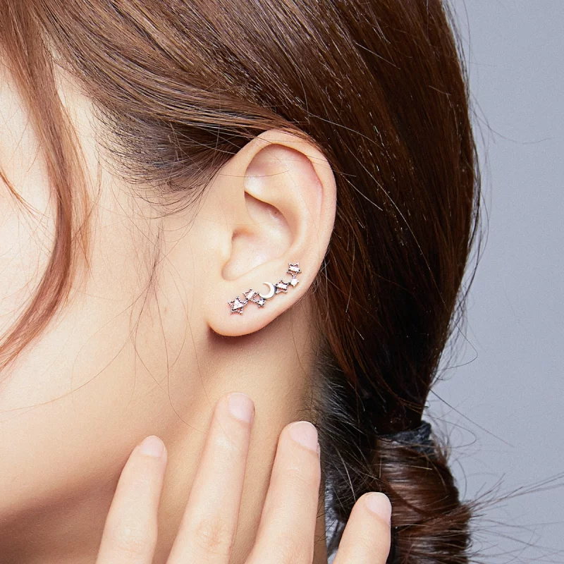 (image pour) Clous d'Oreilles Style PANDORA étoiles et lune - SCE926 - Afficher 5