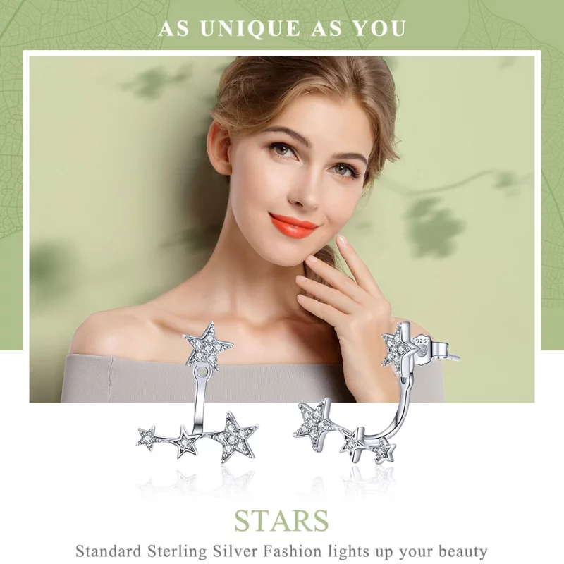 (image pour) Clous d'Oreilles Style PANDORA Étoiles - SCE448 - Afficher 2