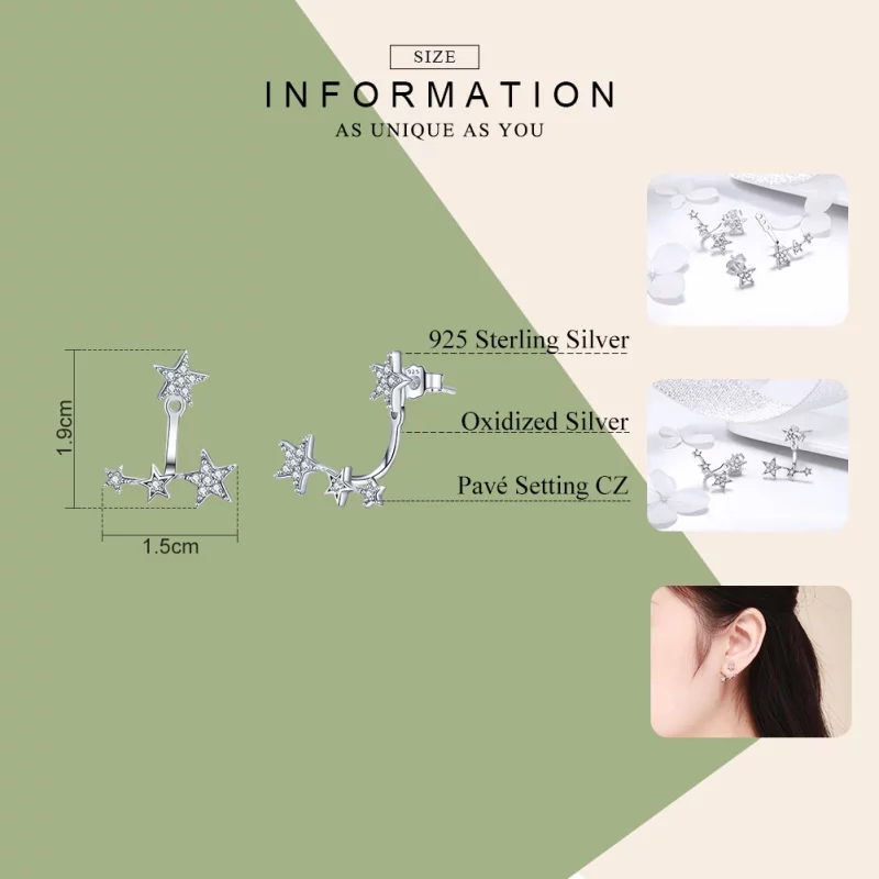 (image pour) Clous d'Oreilles Style PANDORA Étoiles - SCE448 - Afficher 3