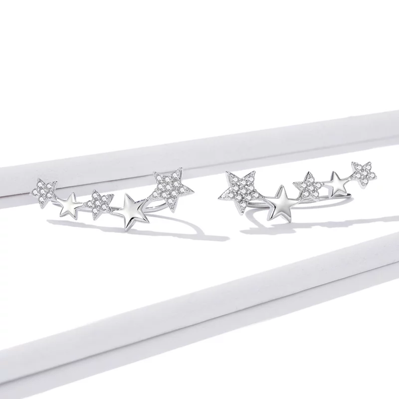 (image pour) Clous d'Oreilles Style PANDORA Étoiles sur chenilles d'oreille - BSE351 - Afficher 2