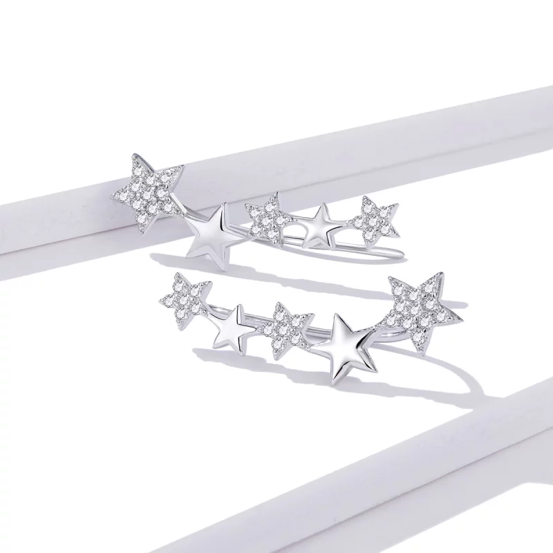 (image pour) Clous d'Oreilles Style PANDORA Étoiles sur chenilles d'oreille - BSE351 - Afficher 3