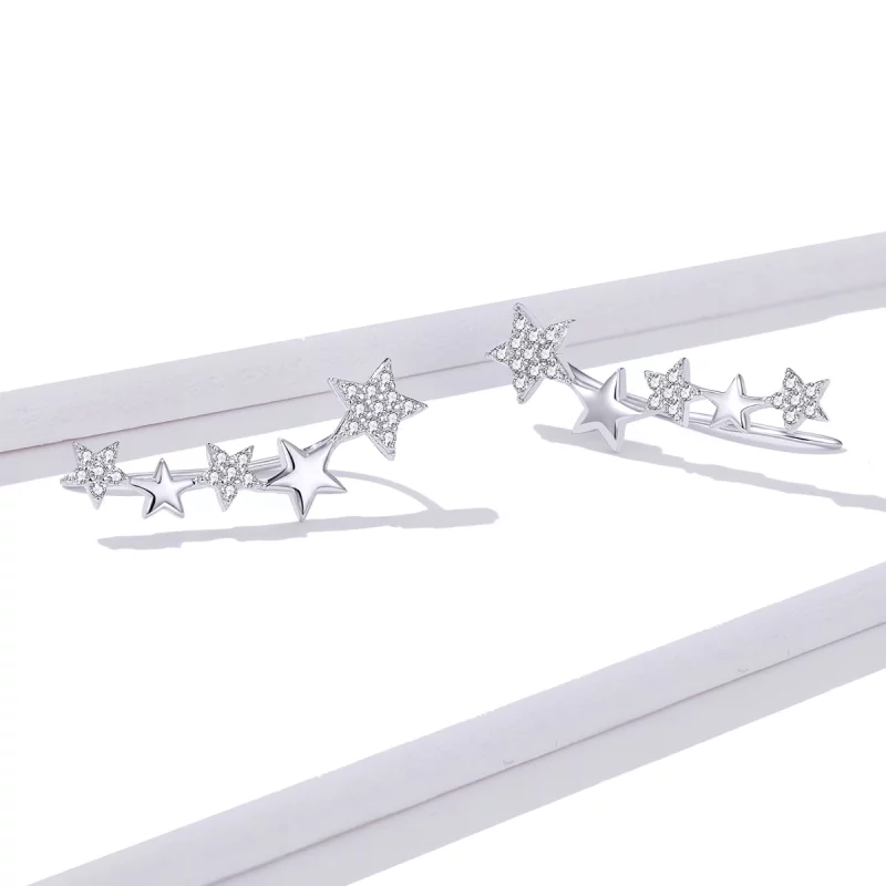 (image pour) Clous d'Oreilles Style PANDORA Étoiles sur chenilles d'oreille - BSE351 - Afficher 4
