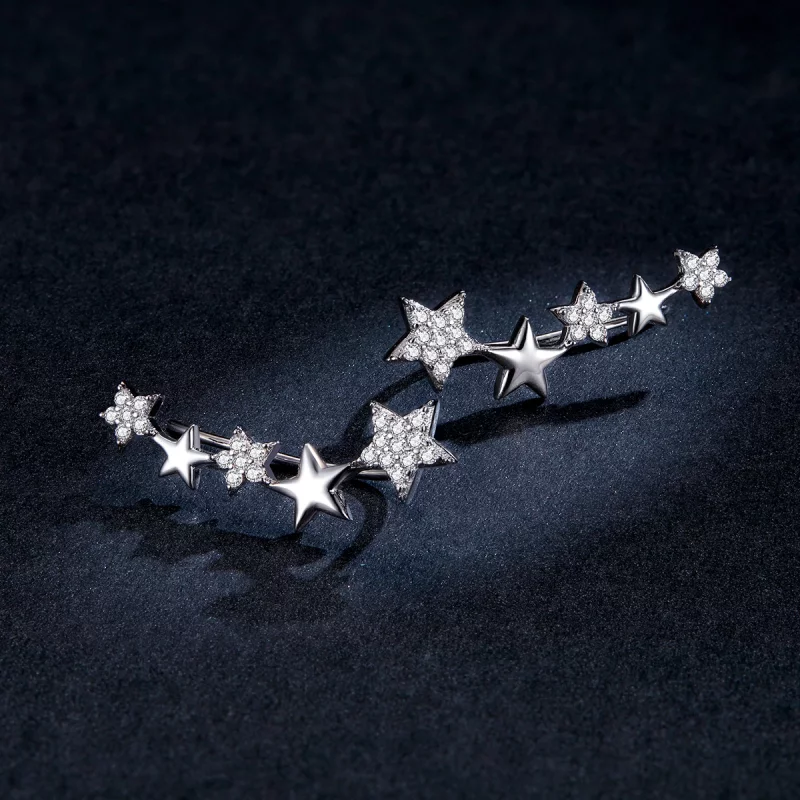 (image pour) Clous d'Oreilles Style PANDORA Étoiles sur chenilles d'oreille - BSE351 - Afficher 5