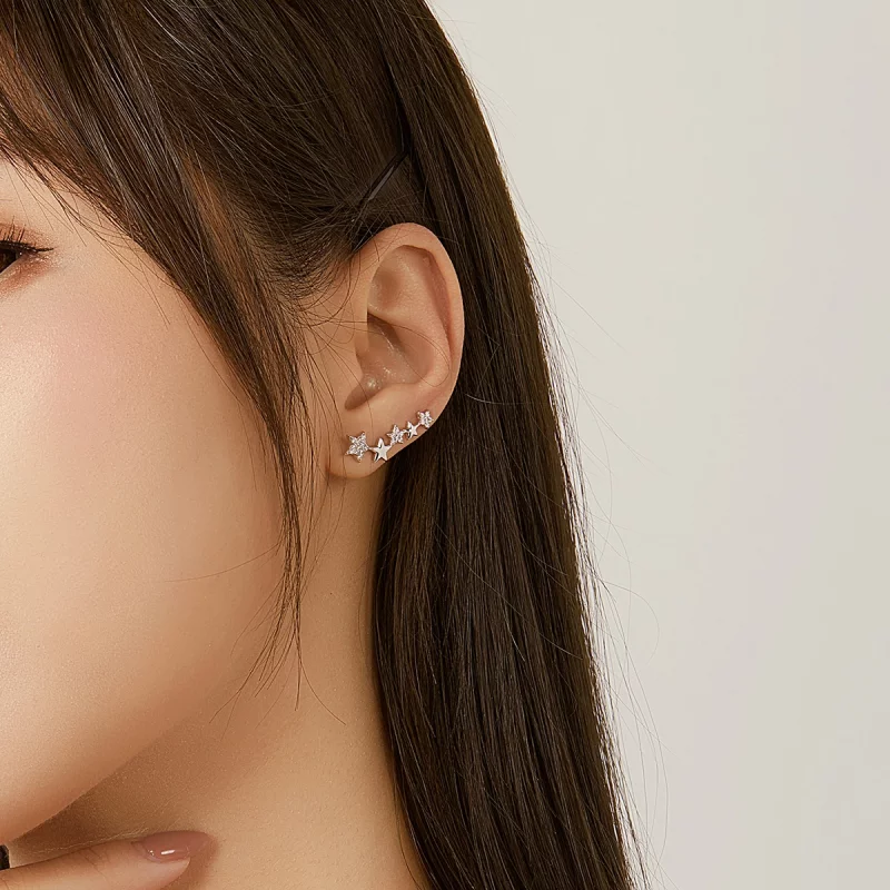 (image pour) Clous d'Oreilles Style PANDORA Étoiles sur chenilles d'oreille - BSE351 - Afficher 7