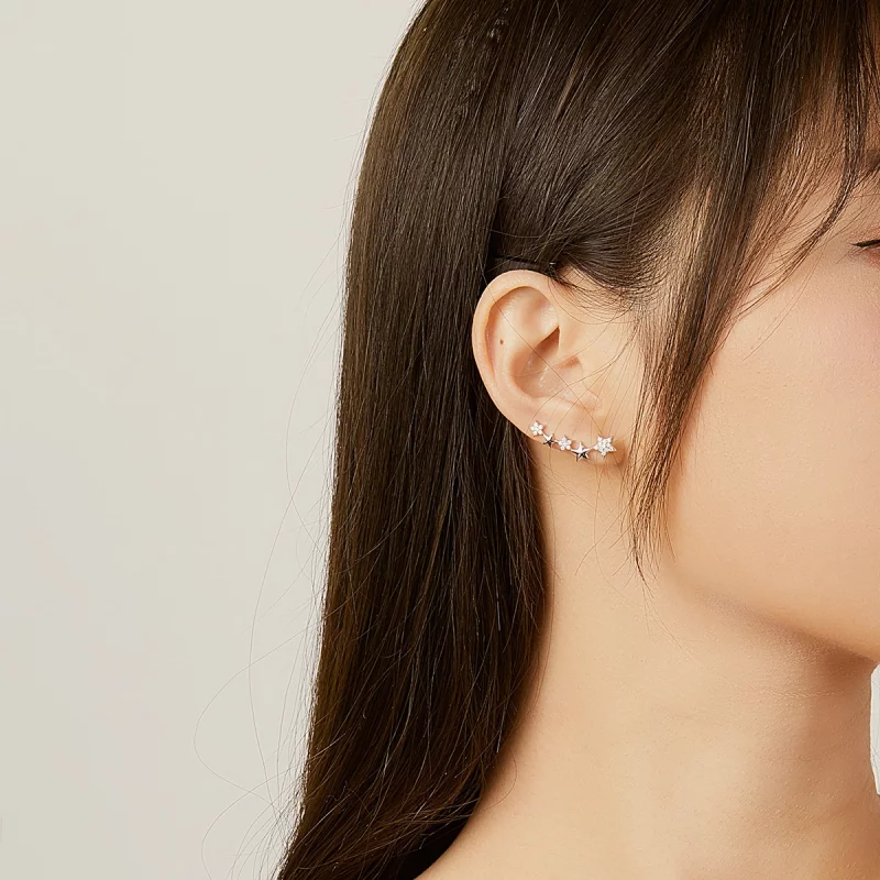 (image pour) Clous d'Oreilles Style PANDORA Étoiles sur chenilles d'oreille - BSE351 - Afficher 8