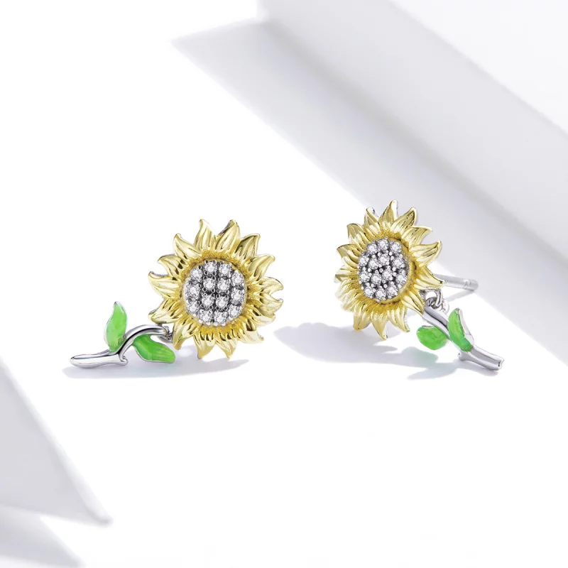 (image pour) Clous d'Oreilles Style PANDORA tournesol Bicolore - SCE919 - Afficher 3