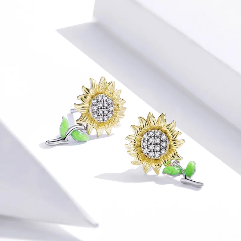 (image pour) Clous d'Oreilles Style PANDORA tournesol Bicolore - SCE919 - Afficher 4