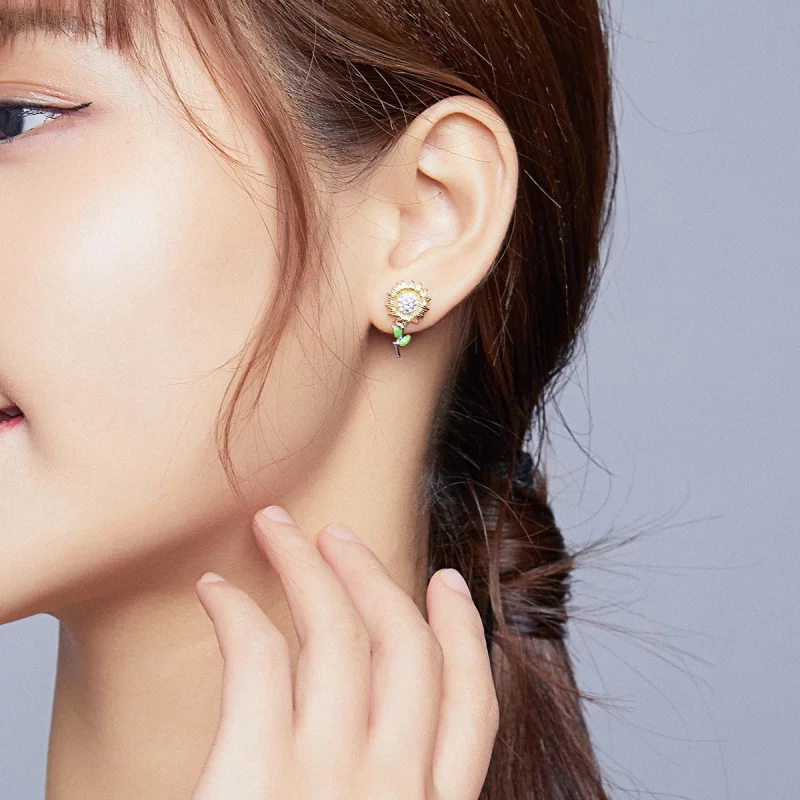 (image pour) Clous d'Oreilles Style PANDORA tournesol Bicolore - SCE919 - Afficher 5