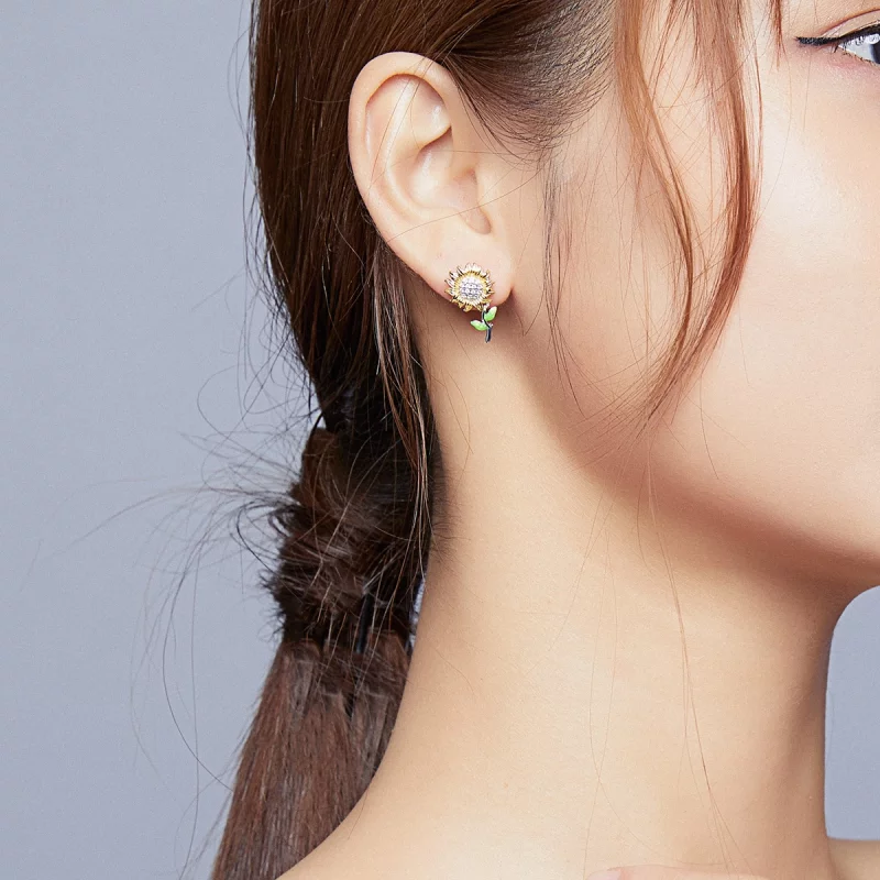 (image pour) Clous d'Oreilles Style PANDORA tournesol Bicolore - SCE919 - Afficher 7