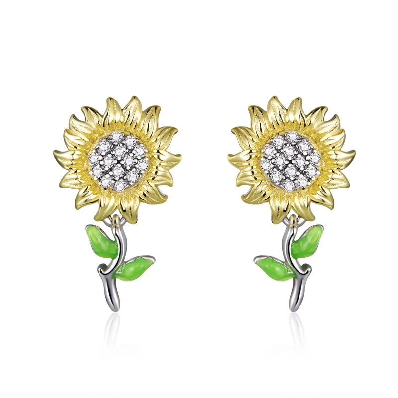 (image pour) Clous d'Oreilles Style PANDORA tournesol Bicolore - SCE919