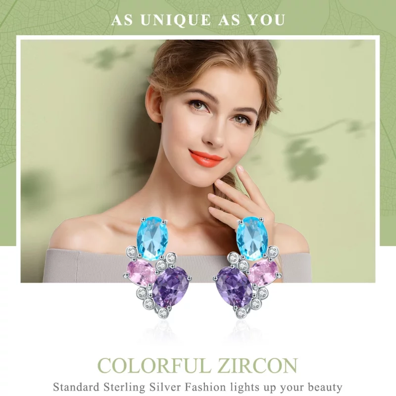(image pour) Clous d'Oreilles Style PANDORA Zircon coloré - SCE579 - Afficher 3