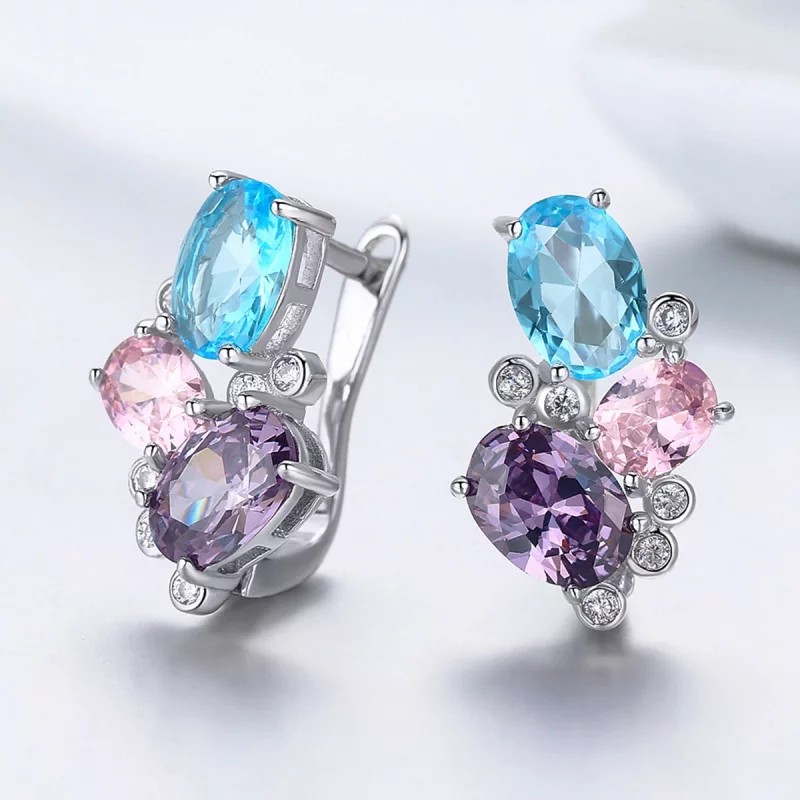 (image pour) Clous d'Oreilles Style PANDORA Zircon coloré - SCE579 - Afficher 4