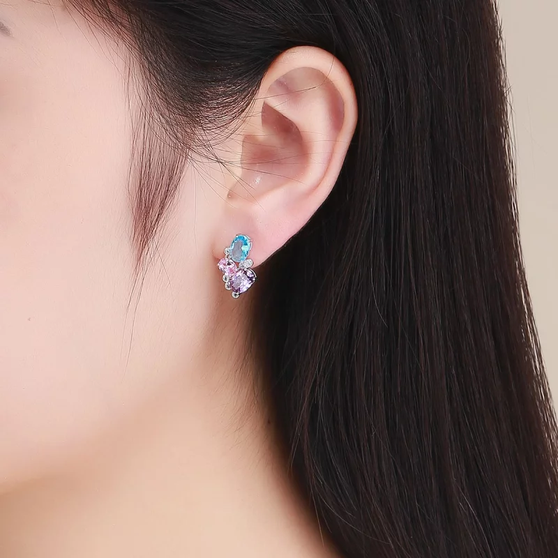 (image pour) Clous d'Oreilles Style PANDORA Zircon coloré - SCE579 - Afficher 5
