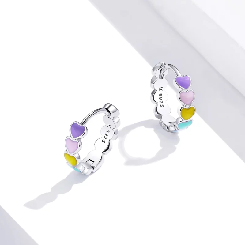 (image pour) Créoles Style PANDORA Coeurs arc-en-ciel - SCE909 - Afficher 3