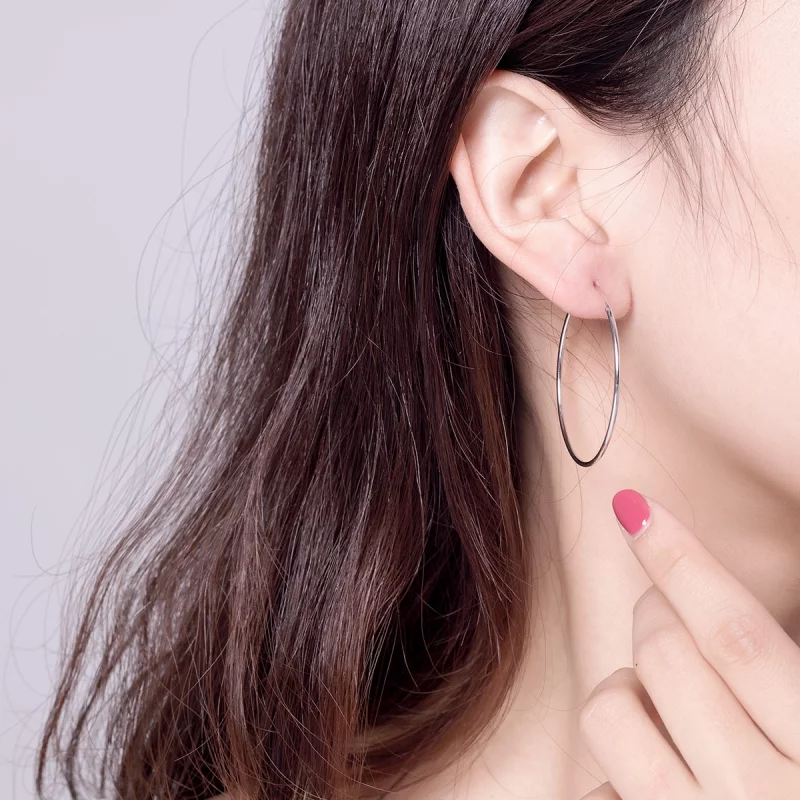 (image pour) Créoles Style PANDORA Grande Boucle D'Oreille - SCE598 - Afficher 4