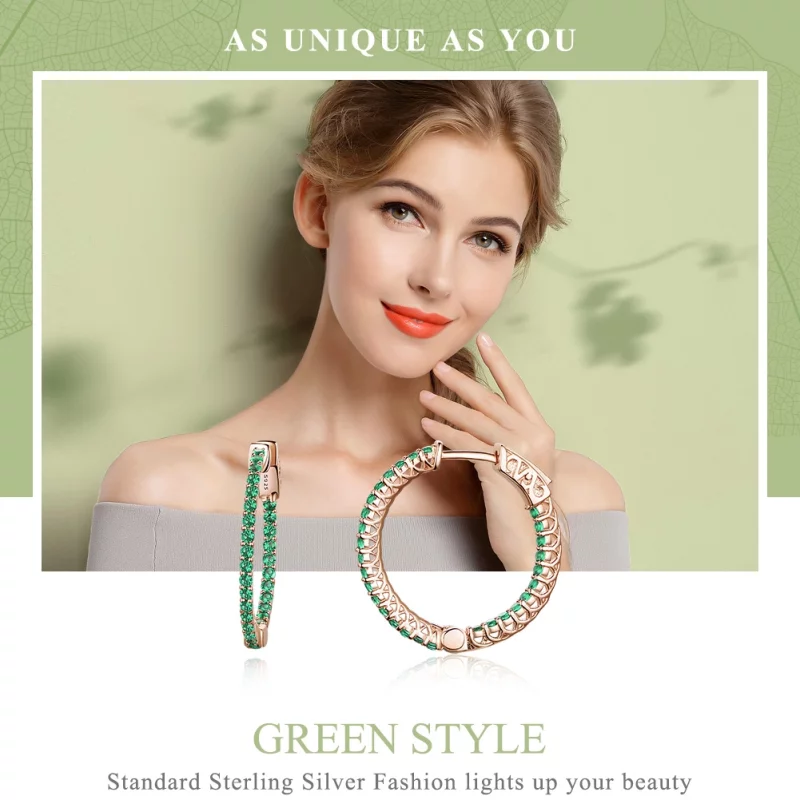 (image pour) Créoles Style PANDORA Style vert - SCE511 - Afficher 2