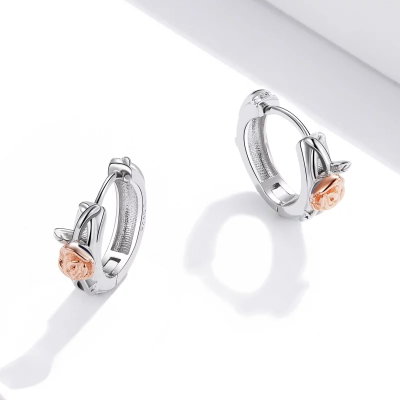 (image pour) Créoles Style PANDORA Vigne rose Bicolore - SCE971 - Afficher 3