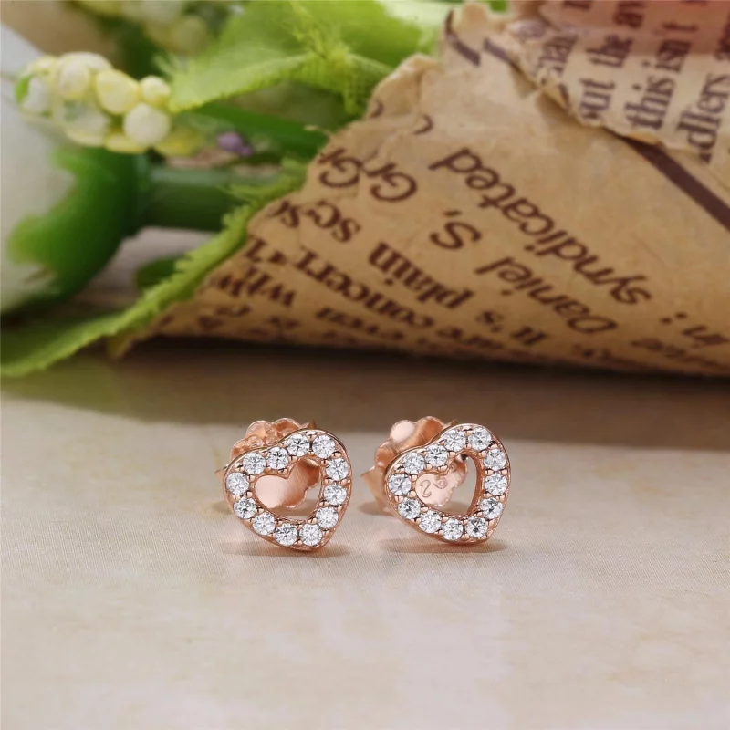 (image pour) PANDORA - Clous d'oreilles Cœurs Volés Rose - 280528CZ - Afficher 2