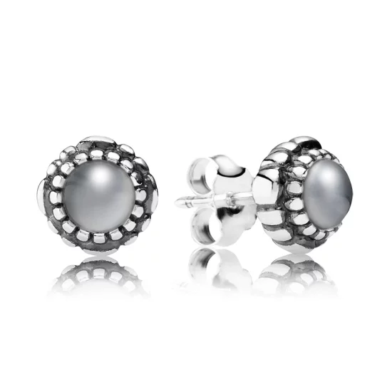 (image pour) PANDORA - Fleurs de fête, juin, pierre de lune grise - 290543MSG - Boucles d’oreilles