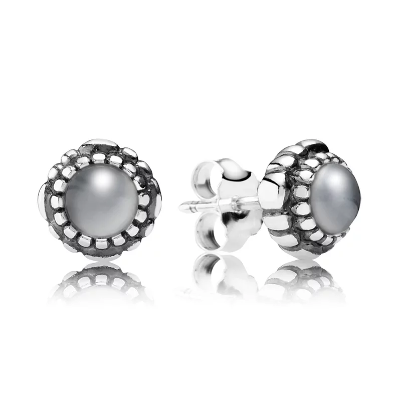 (image pour) PANDORA - Fleurs de fête, juin, pierre de lune grise - 290543MSG - Boucles d’oreilles