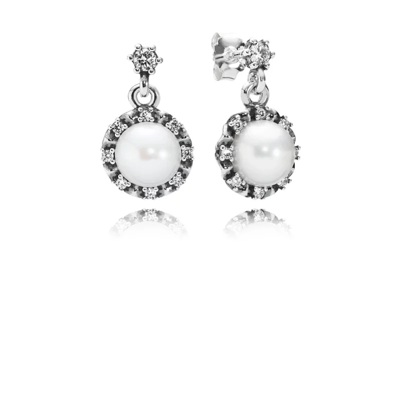 (image pour) PANDORA - Grâce éternelle, perle blanche et cz incolore - 290562P - Boucles d’oreilles