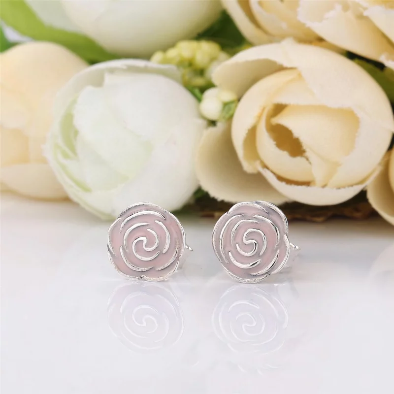 (image pour) PANDORA - Rose de jardin, émail rose pastel - 290554EN40 - Boucles d’oreilles - Afficher 2
