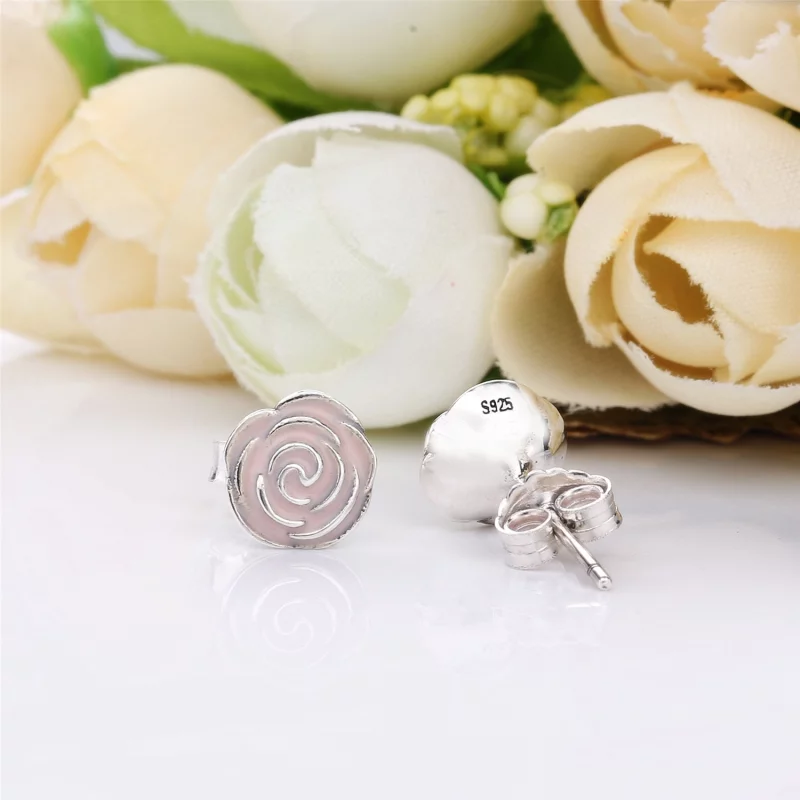 (image pour) PANDORA - Rose de jardin, émail rose pastel - 290554EN40 - Boucles d’oreilles - Afficher 3